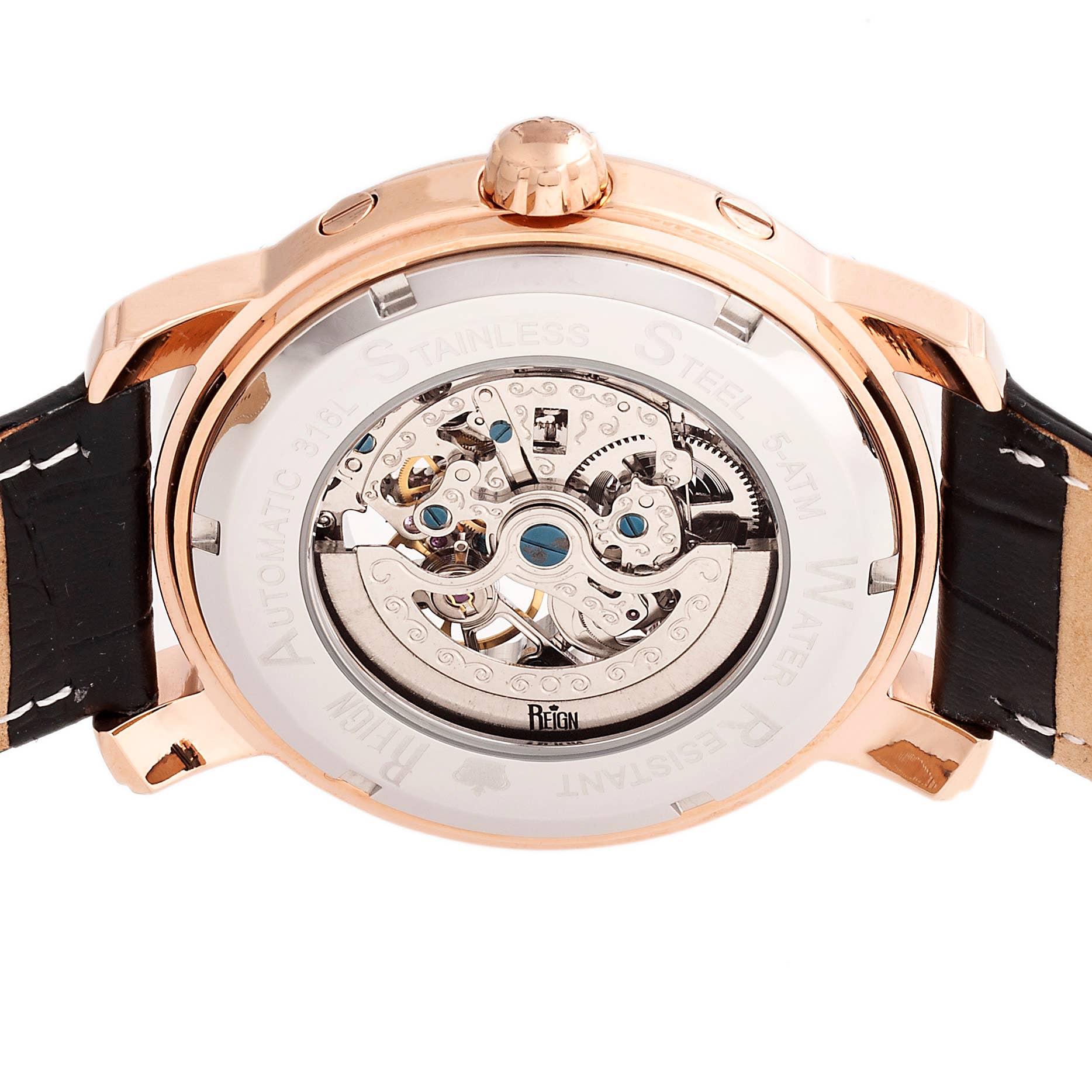 Reign - Vente Montre – homme - Montre squelette automatique Reign Kahn avec bracelet en cuir9