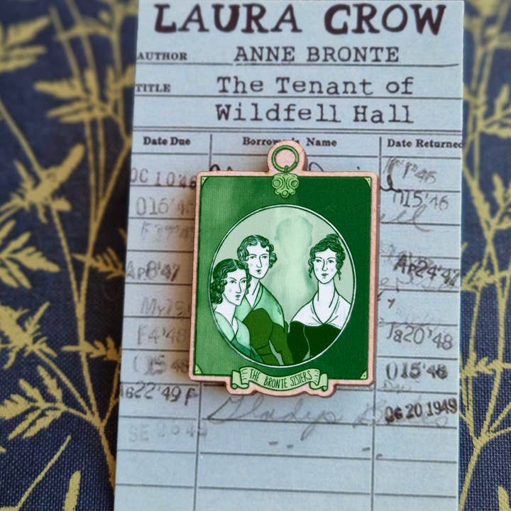Brontë Sisters Portrait Wooden Pin Badge for wholesale by Laura Crow Illustration