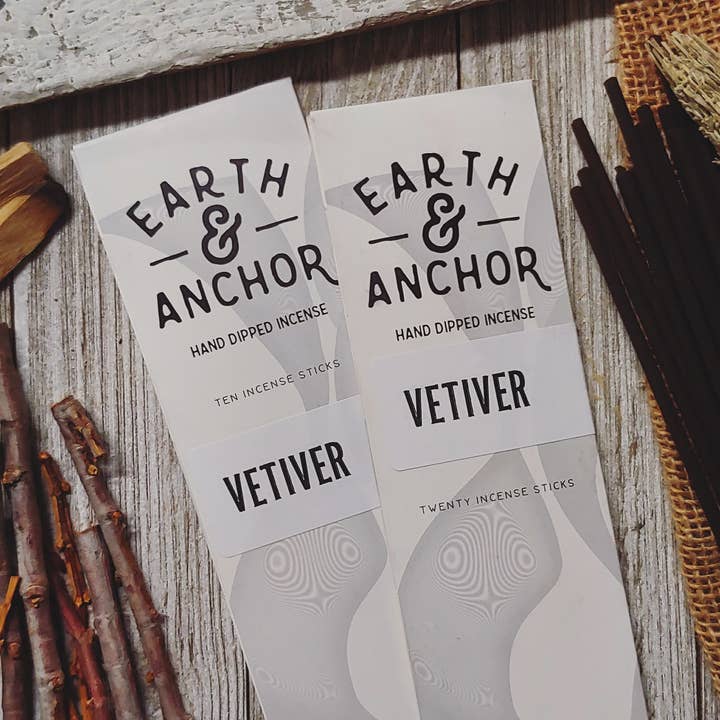 Vetiver Hand Dipped Incense for wholesale by Earth & Anchor Soap Co.