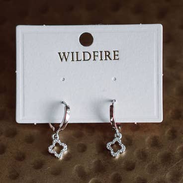Tiny Pavé Clover Charm Earrings - Silver for wholesale by Wildfire LLC
