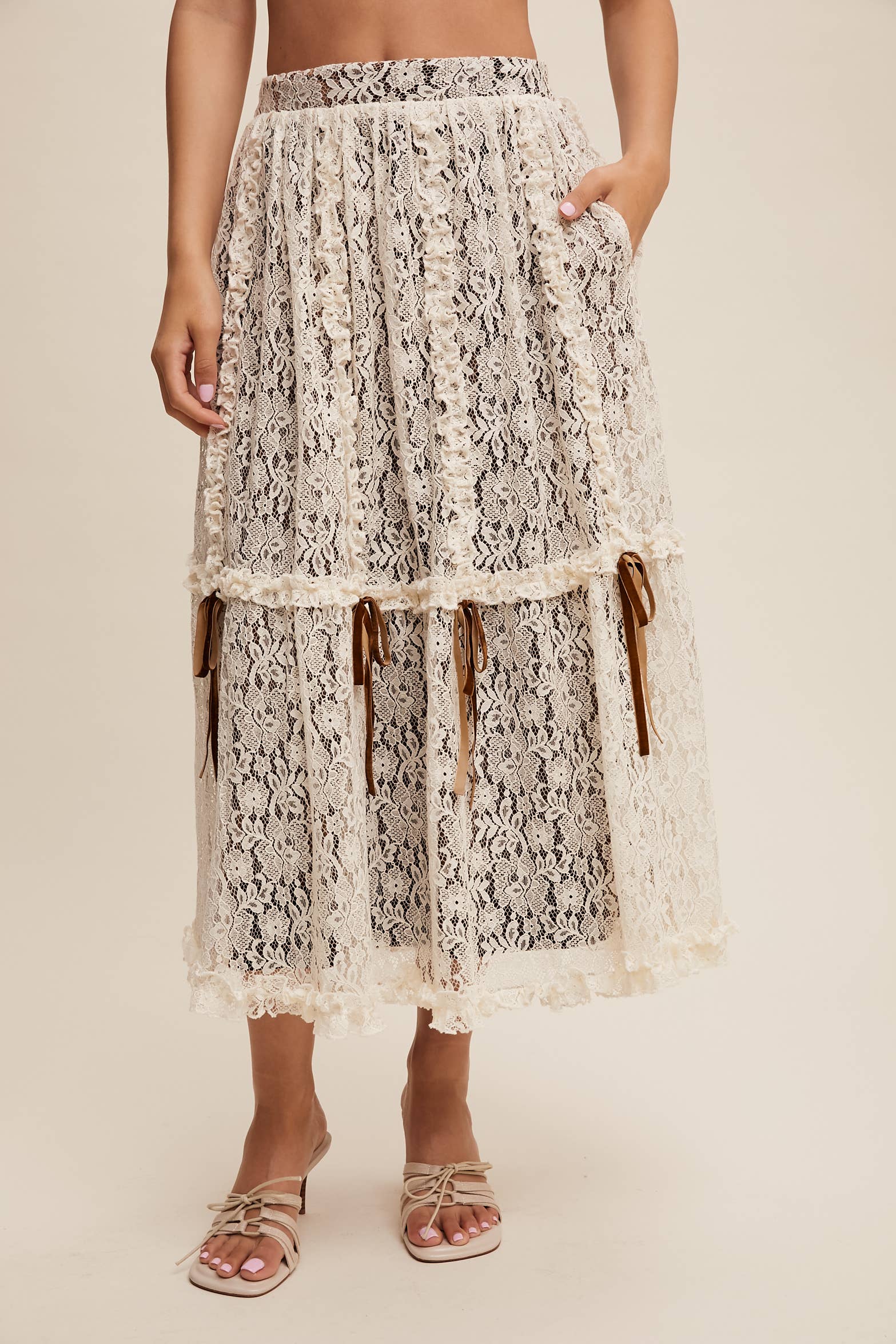 Listicle – wholesale Skirt – Women’s – Lace Midi Skirt with Ribbon Details21