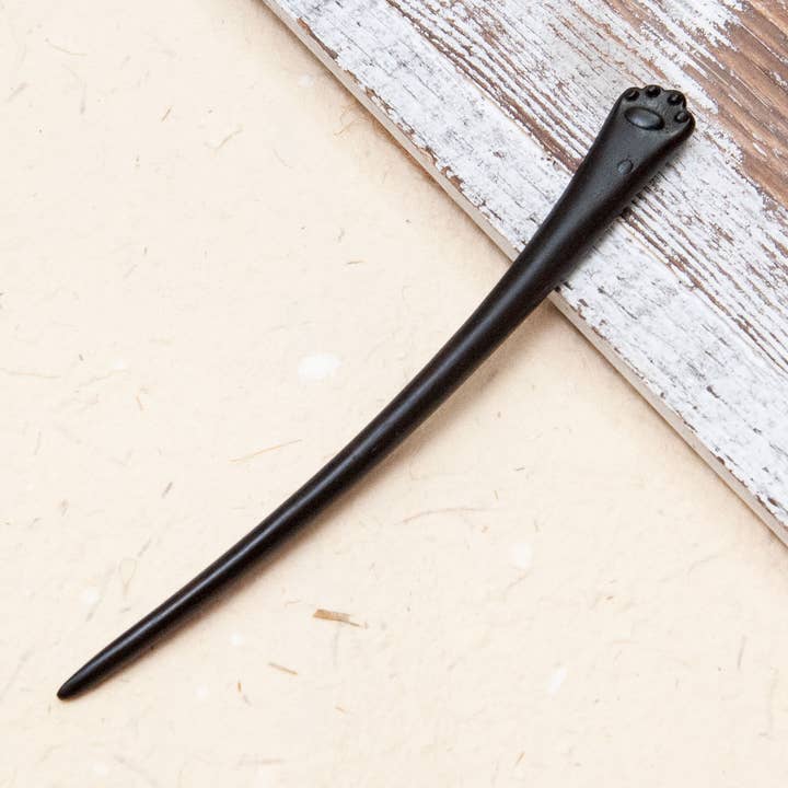 SOMETHING MINTY - Wholesale Hair Pin - Natural Wooden Ebony Hair Stick with Cat Paw Design