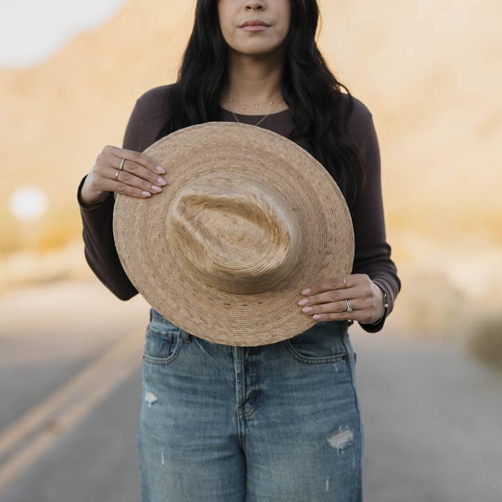 Palm Leaf Brim Toasted Lacquer Hat for wholesale by The Modern Cactus Co