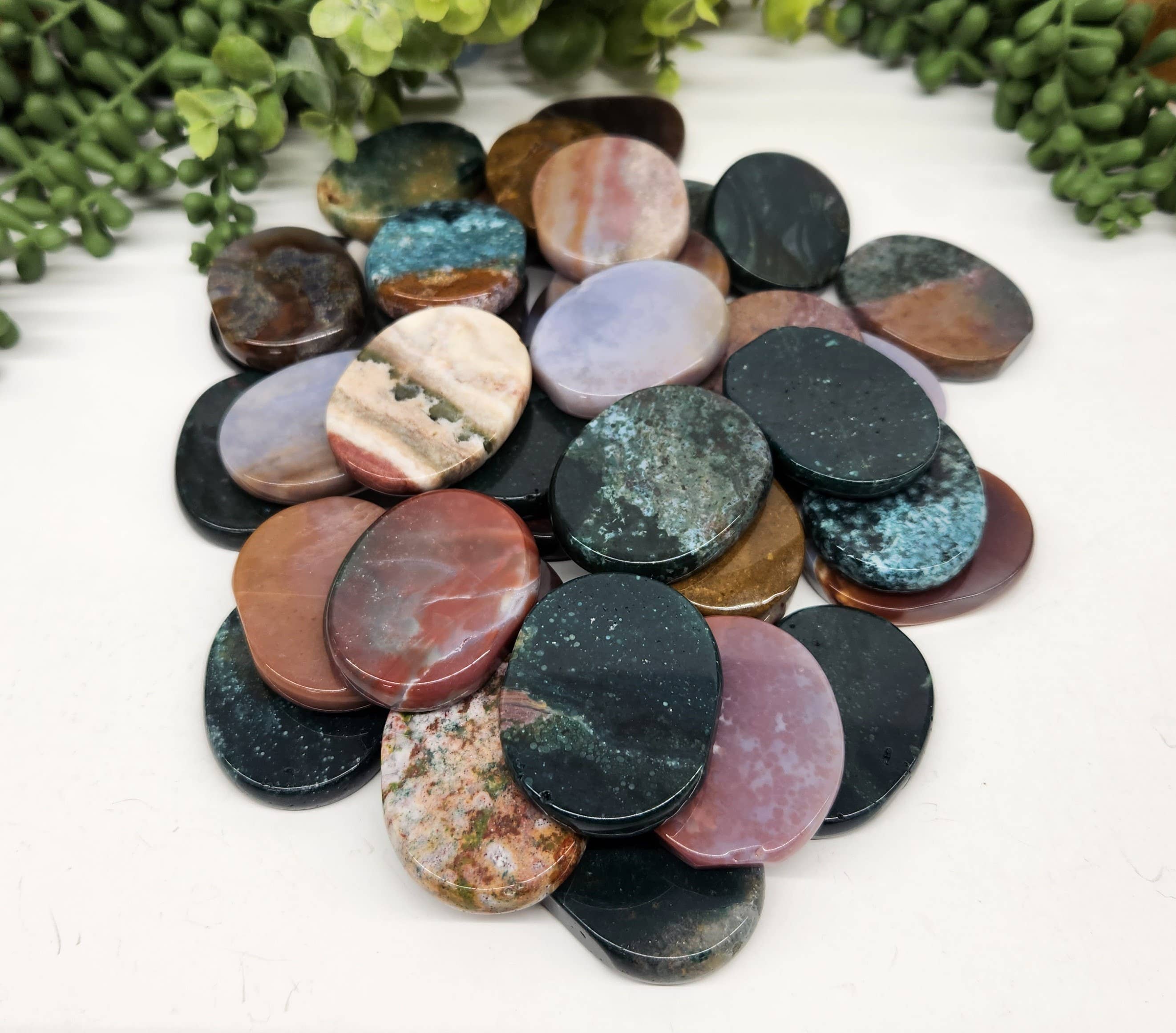 Meraki Gemstones - Wholesale Spiritual Stone/Crystal - Ocean Jasper Flat  Smooth  Stones (0.5kg/1.1lbs)-45x35x7mm1