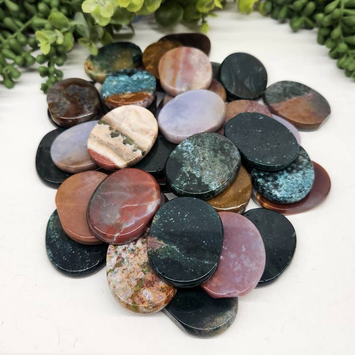 Meraki Gemstones - Venta al por mayor Piedras/cristales espirituales - Piedras lisas planas Ocean Jasper (0,5 kg/1,1 libras), 45 x 35 x 7 mm1
