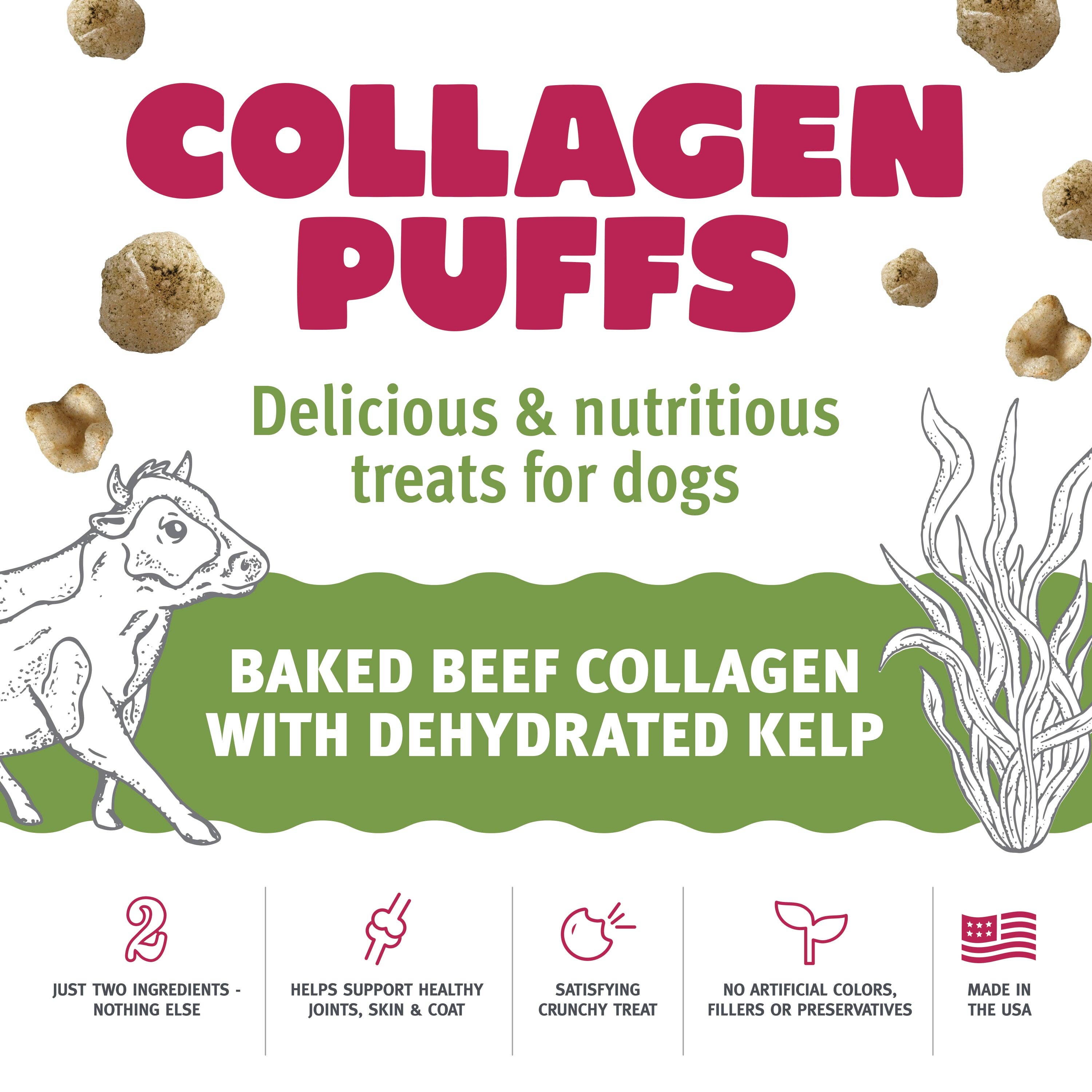 Icelandic+ - Wholesale Pet Treats - Dog - Beef Collagen Puffs with Kelp Treats for Dogs - 2.5oz2