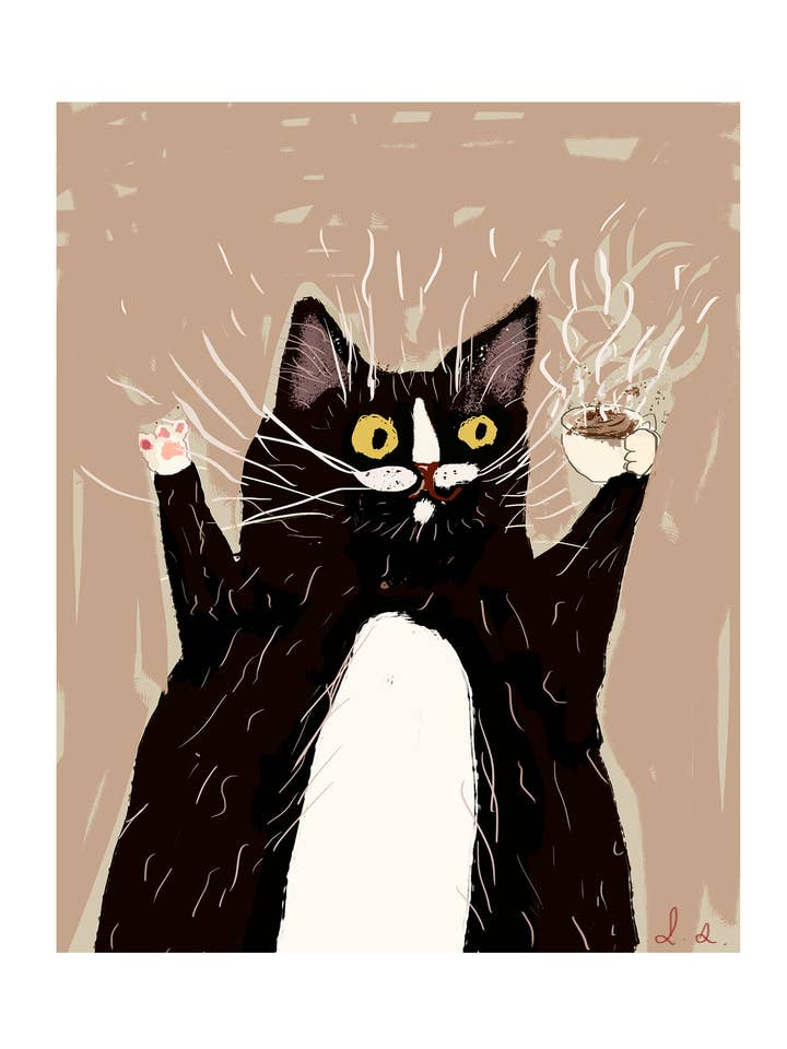 Coffee Time Cat Print for wholesale by The Dancing Cat
