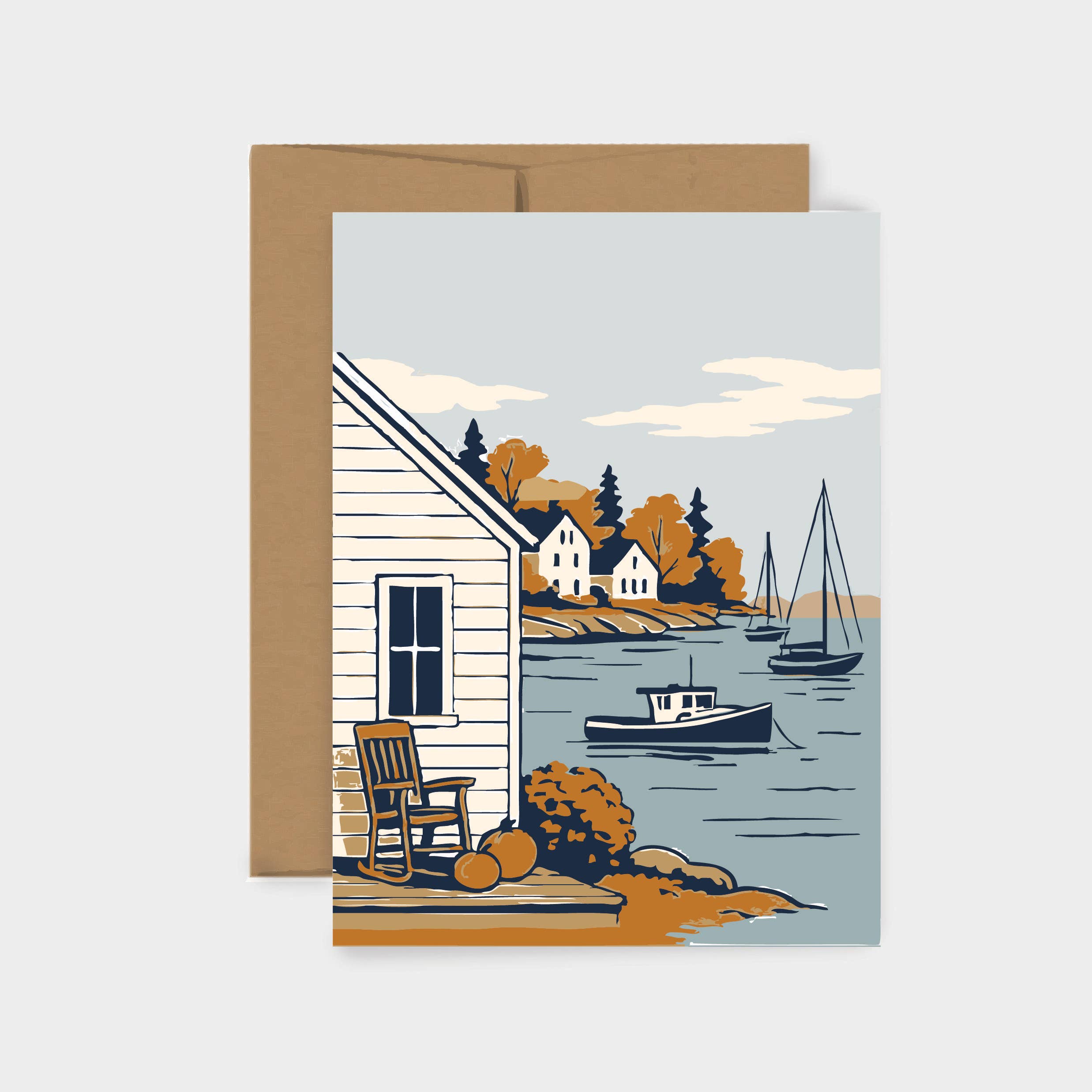 Reclaimed Maine Co. - Wholesale Everyday Greeting Card - Autumn Coastal Harbor Card | Blank Greeting Card0