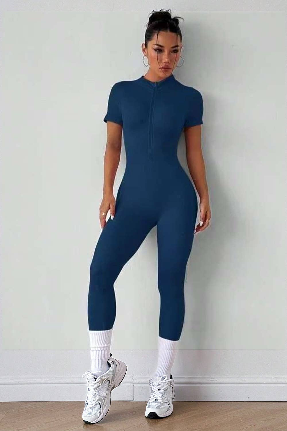 Color 5 - Wholesale Jumpsuit - Dames - Premium naadloos geribd jumpsuit met korte mouwen en ritssluiting aan de voorkant3