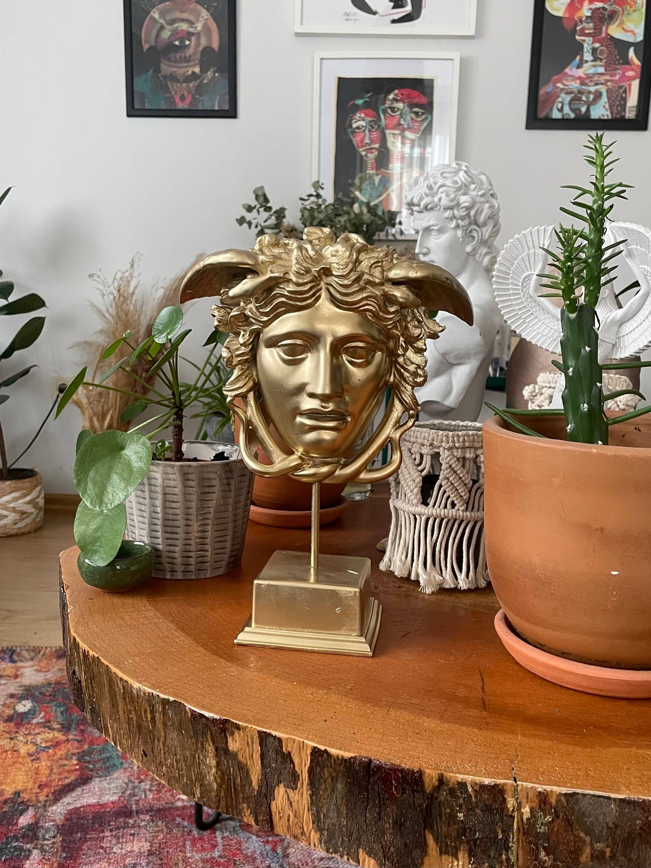 RomaArtSculptures – Großhandel Skulptur – Medusa-Kopfstatue auf Sockel, Skulptur aus der griechischen Mythologie0