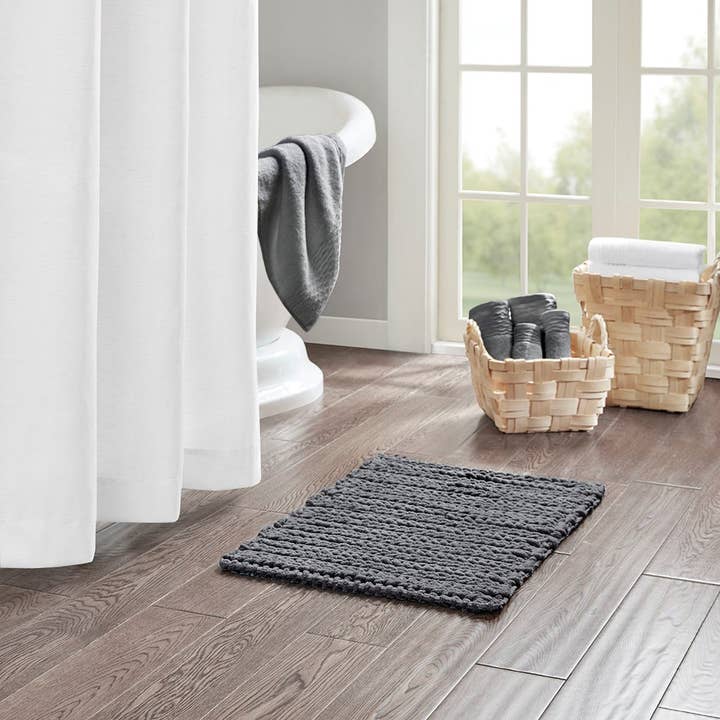 Olliix - Wholesale Bath Mat - Cotton Chenille Stitch Bath Rug, Dark Grey