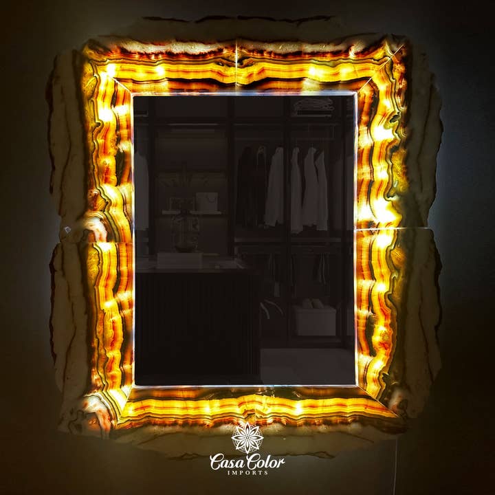 Wall Handmade Onyx Raw Edges Mirror - White with Redish Veins Mirror 28" for wholesale by Casa Color