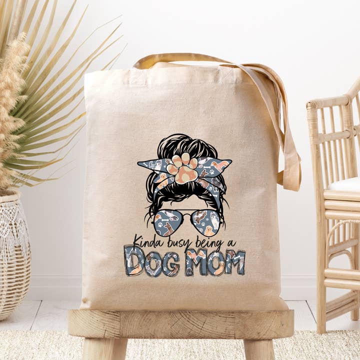 Busy Being A Dog Mom Canvas Tote Bag for wholesale by Dark Horse Dream Designs LLC