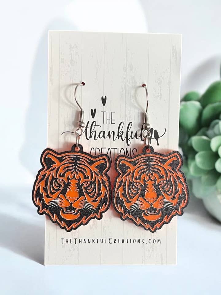 Tiger Cincinnati Ohio Team Spirit Earrings Game Day for wholesale by The Thankful Creations LLC