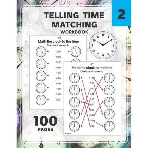 Books by splitShops - Wholesale Education Book - Telling Time Matching Workbook: Math the Clock to the Time One Hour Half Hour 15 5 1 Minutes - Paperback