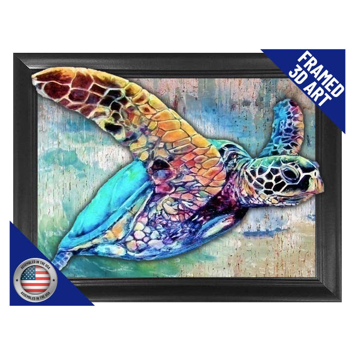 Sea Turtle Bathroom Framed Poster Print 3D Lenticular Art for wholesale by Lentics