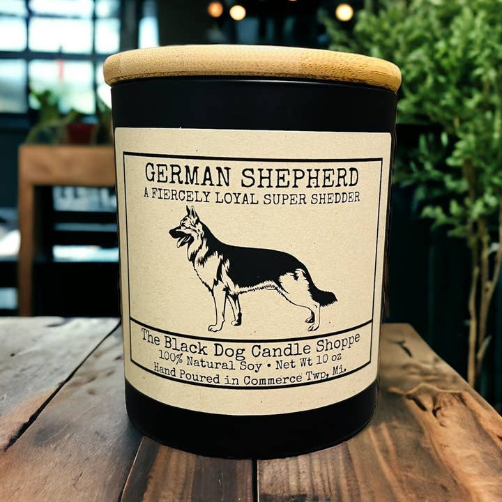 German Shepherd Candle for wholesale by The Black Dog Candle Shoppe
