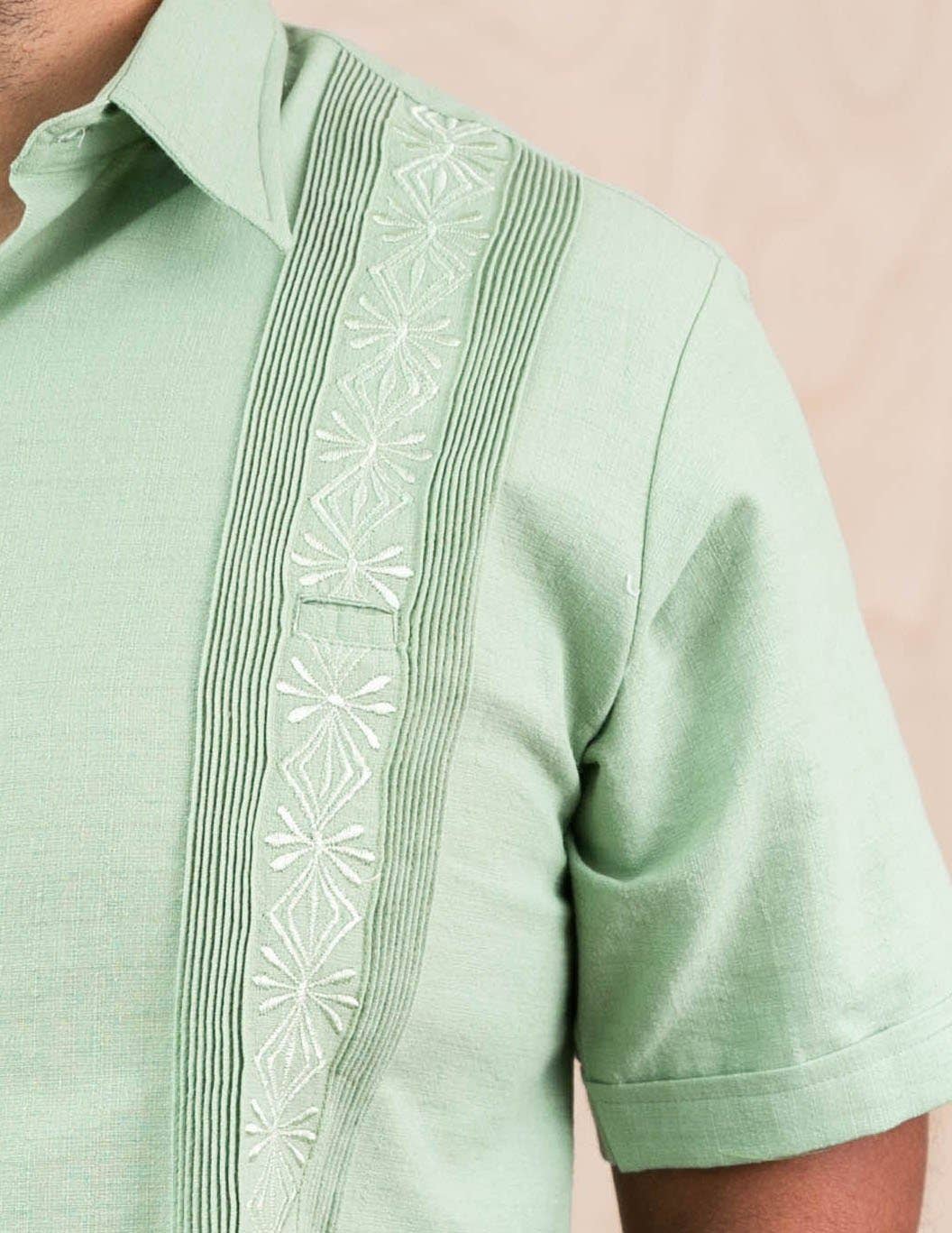 SIDREY – Engroshandel Skjorte med buttondown – Mænd – SIDREY Mænds mexicanske Guayabera Guayamisa Skjorte - Fern Green1