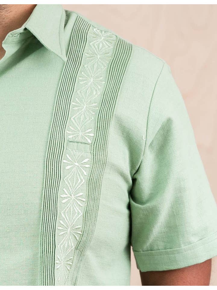 SIDREY – Engroshandel Skjorte med buttondown – Mænd – SIDREY Mænds mexicanske Guayabera Guayamisa Skjorte - Fern Green1