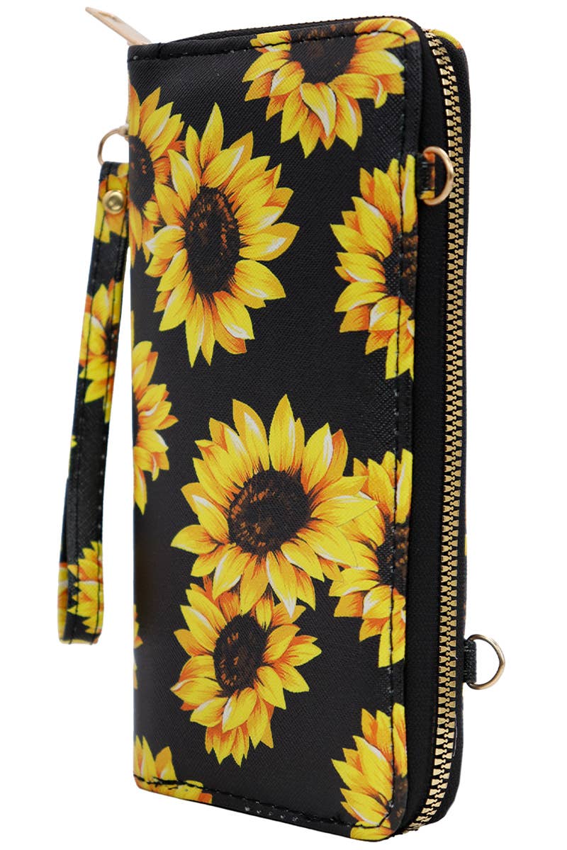 Cap Zone – wholesale Wallet – Women's – Sunflower Single Zipper Crossbody Strap Continental Wallet15