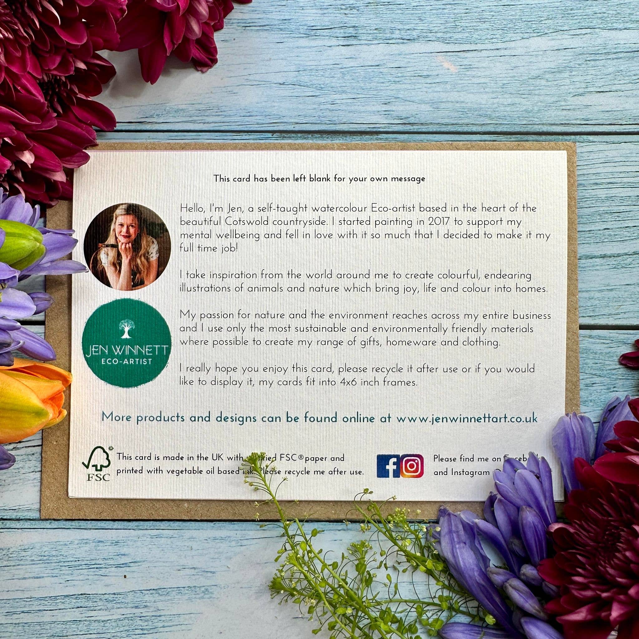Jen Winnett Eco Artist - Vente Cartes d'anniversaire - Grenouille d'anniversaire | Carte écologique mignonne et colorée1