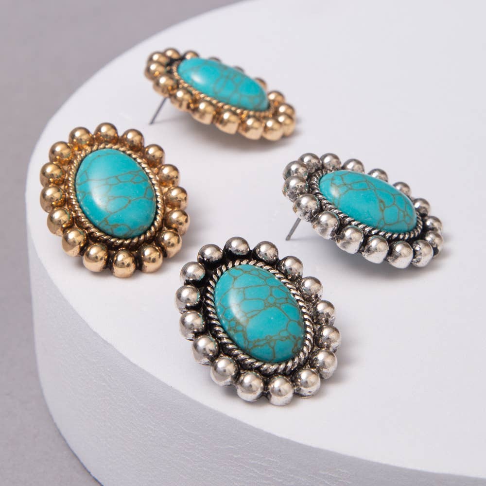 SP Sophia Collection - Wholesale Stud/Post Earrings - Western Oval Turquoise Post Earrings 2