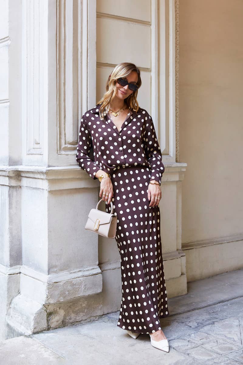 ELLI WHITE - Wholesale Skirt - Women's - Polka dot satin skirt