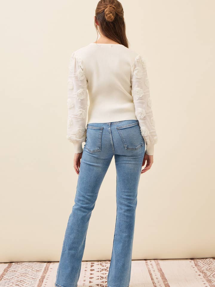 RIVIR - Wholesale Knit Sweater - Women's - Floral Contrast Sleeve Knit Top15