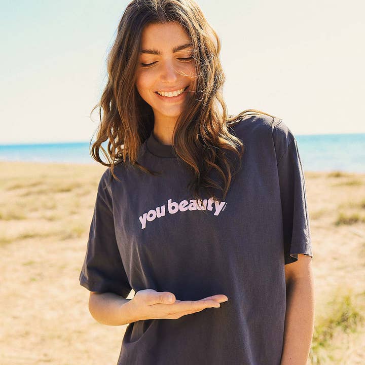 You Beauty Slang Tee in Charcoal for wholesale on Faire5