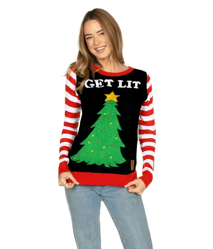 Tipsy Elves - Wholesale Tunic Sweater - Women's - Get Lit Women's Light Up Tree Ugly Christmas Sweater3