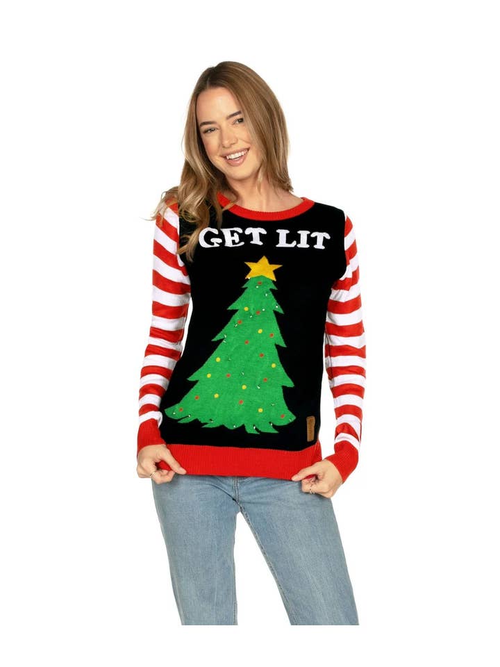 Tipsy Elves - Wholesale Tunic Sweater - Women's - Get Lit Women's Light Up Tree Ugly Christmas Sweater3