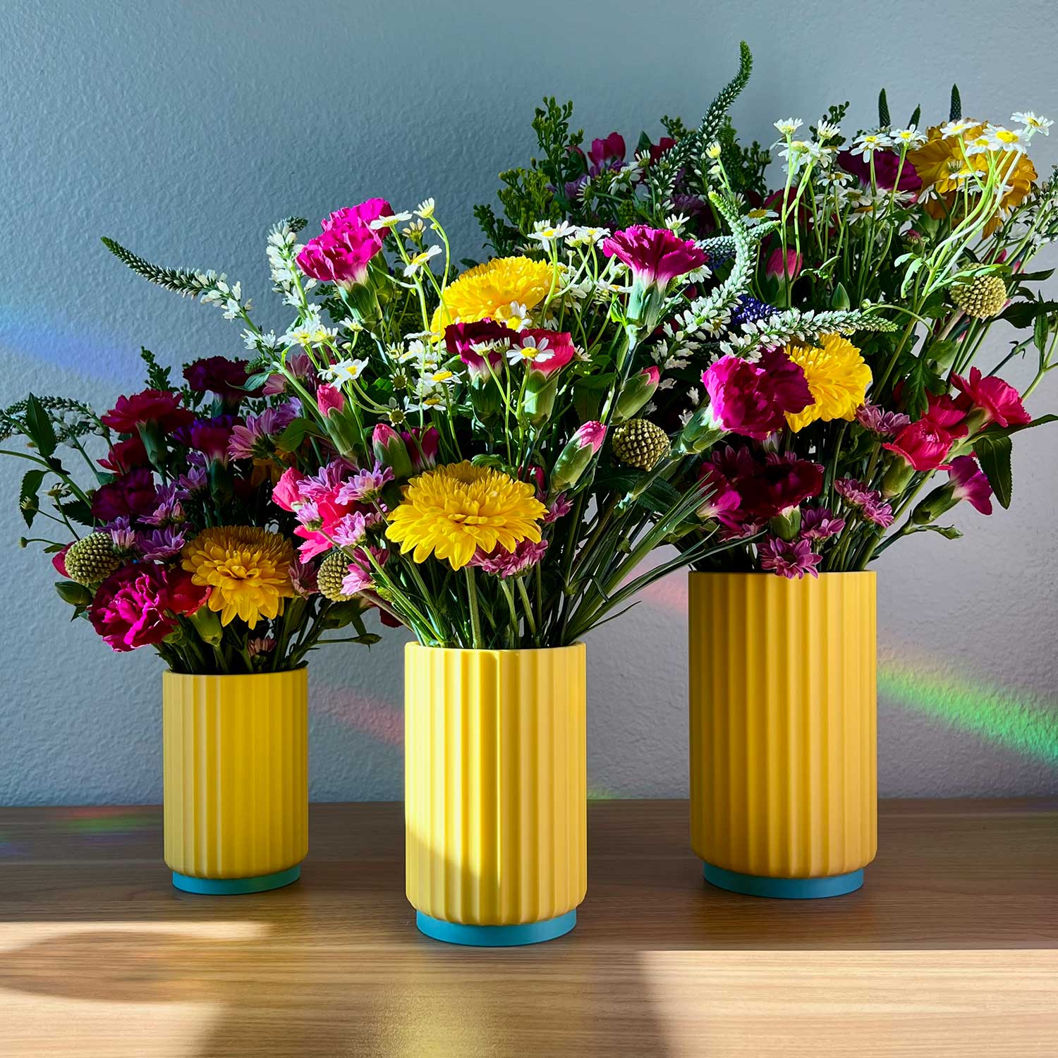 Daisy Wood Design - Wholesale Vase - Colorful Fluted Flower Vase Trio With Glass Inserts7