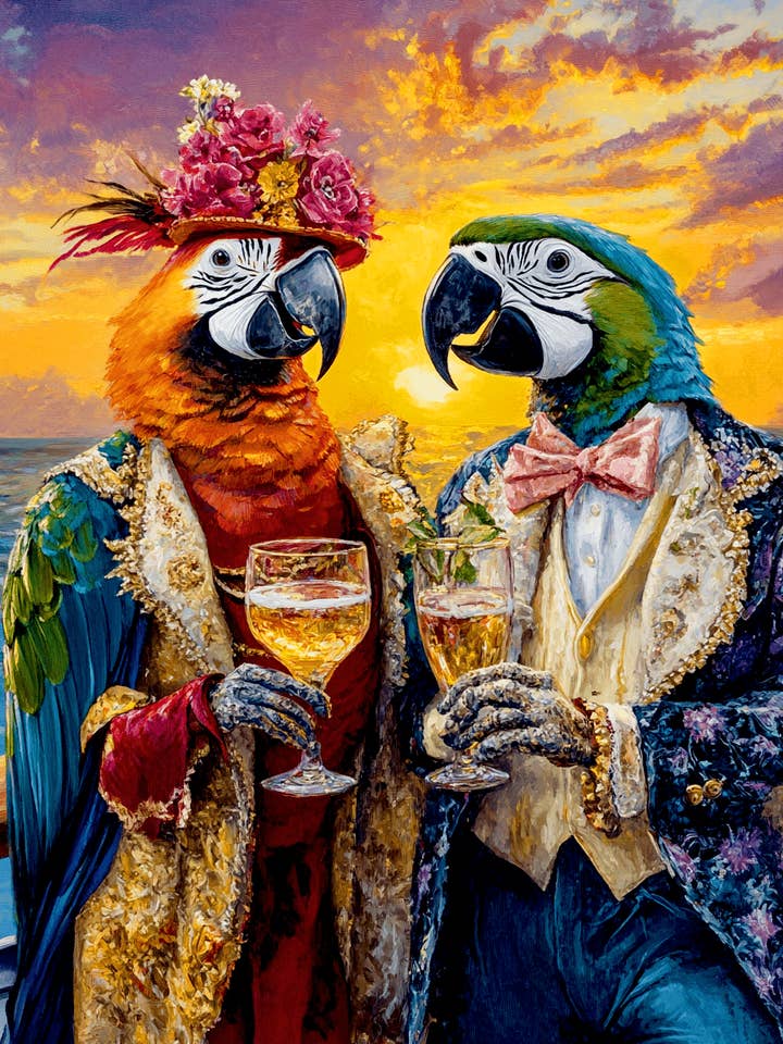 Pair of Parrots on a Cruise - Animal Elite Wall Art Prints – 8″x10″ Artwork for 11″x14″ Frame for wholesale by Mowbi