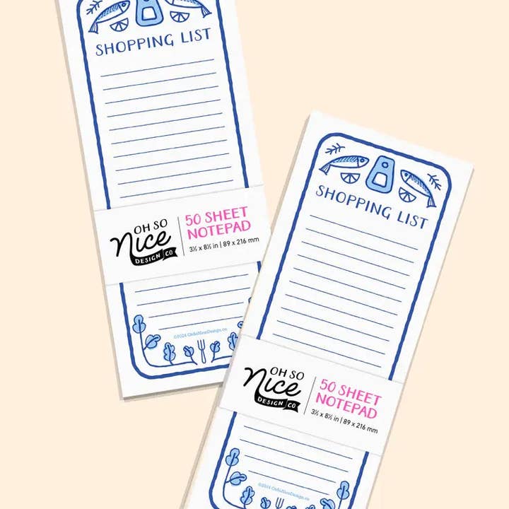 Sardine Shopping List - Risograph Notepad for wholesale by Oh So Nice Design Co.