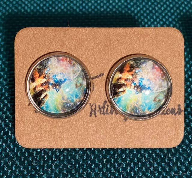 SMA Artistry Creations - Wholesale Stud/Post Earrings - 12mm Galaxy design glass cabochon stud earrings9