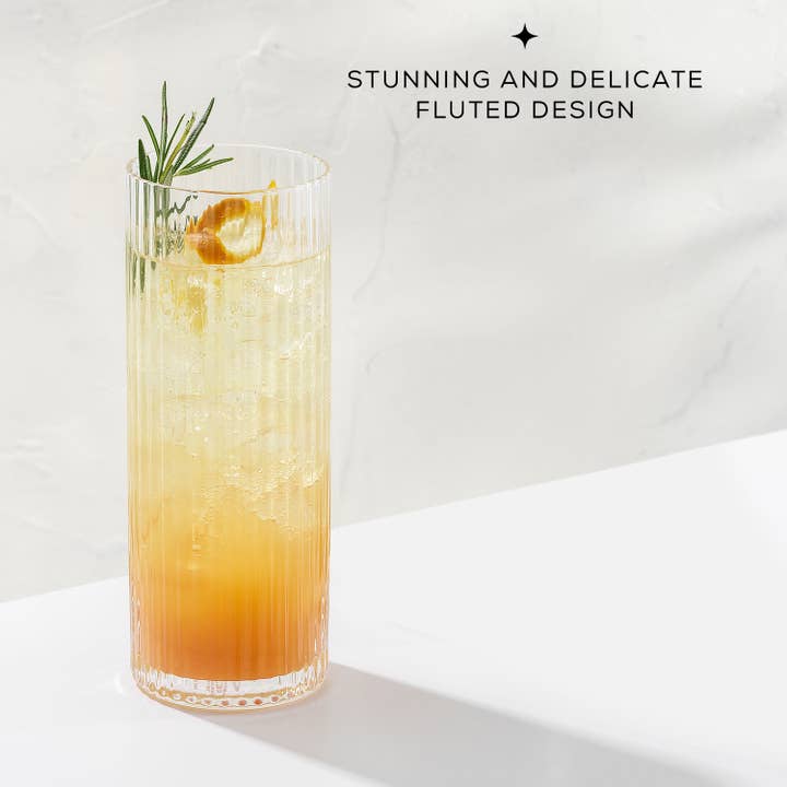 JoyJolt - Wholesale Cocktail/Liquor Glass - JoyJolt Elle Fluted Highball Juice Tumblers Glass - Set of 2