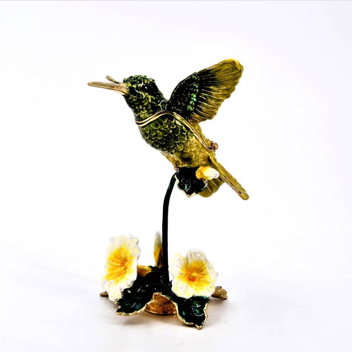 Jeweled Humming Bird Trinket Box. Hand Made with Swarovski for wholesale by Ciel Collectables