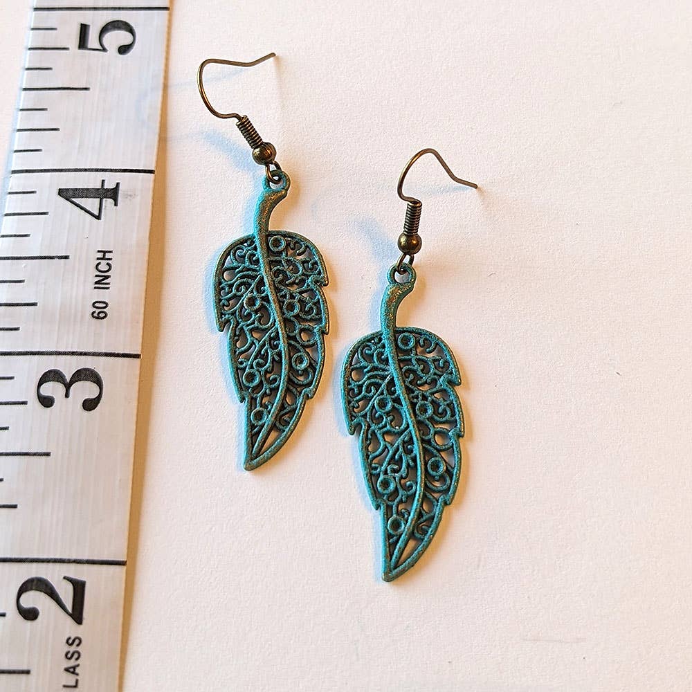 Stylish Jewelry Supply - Vente Boucles d'oreilles pendantes - Boucles d'oreilles à feuilles creuses patinées en bronze antique de style vintage1