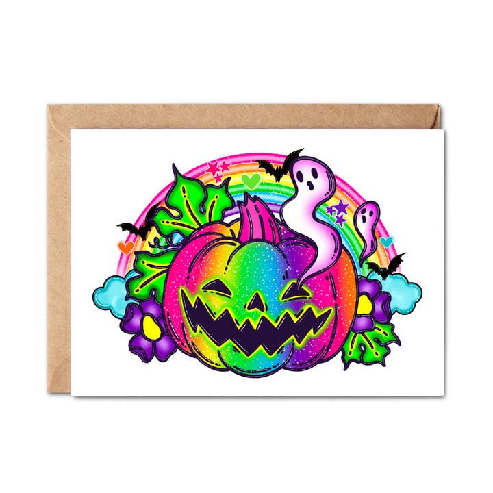 Retro Neon Jack O' Lantern Vintage Halloween Greeting Card for wholesale by Simply Crafty