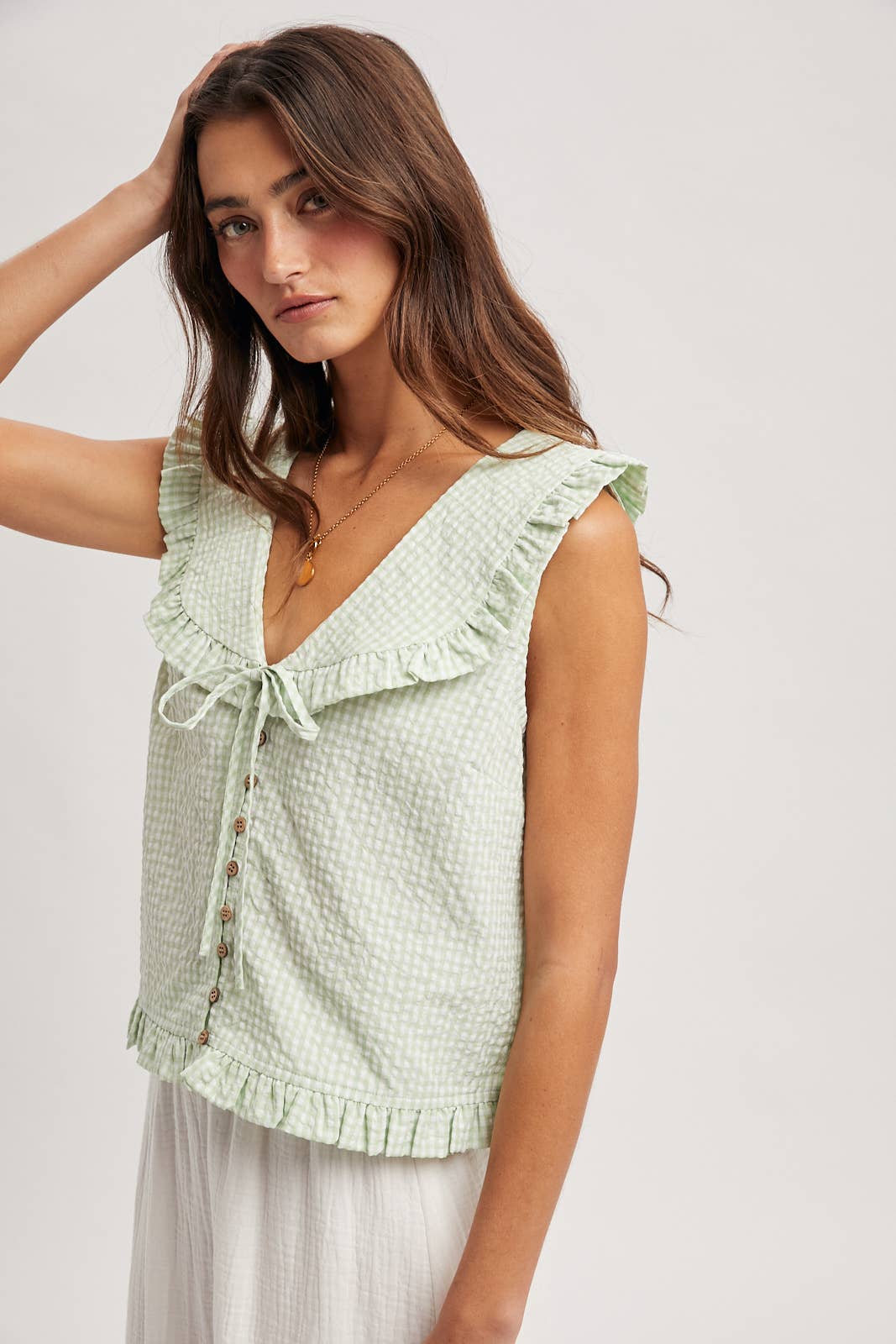 Wishlist Apparel - Wholesale Blouse - Women's - RUFFLED COLLAR PLAID BLOUSE / WL25-116326