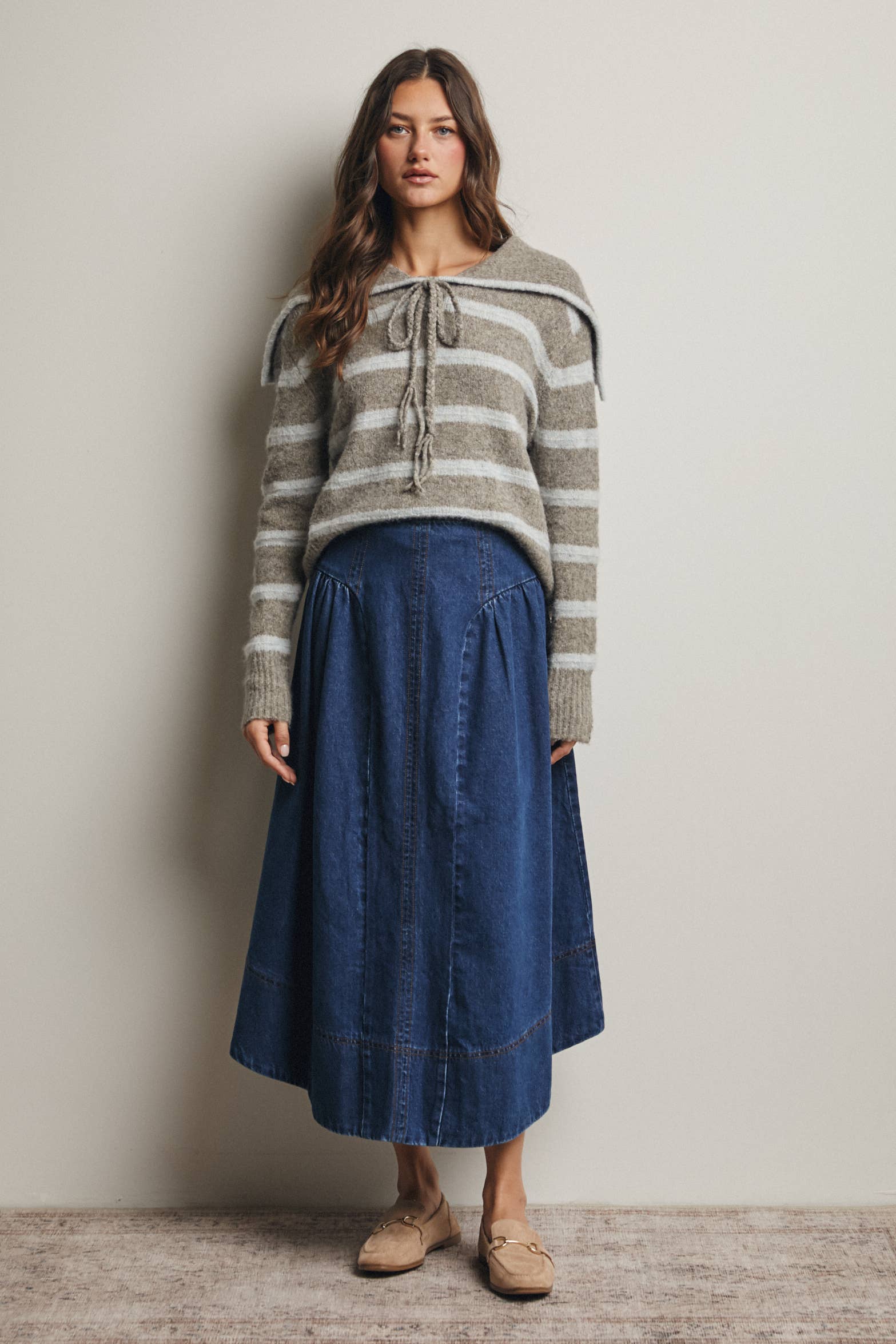 Forte - Vendita all'ingrosso Maglione tricot - Donna - Maglione a Maglia con Colletto da Marinaio a Righe FSW001230