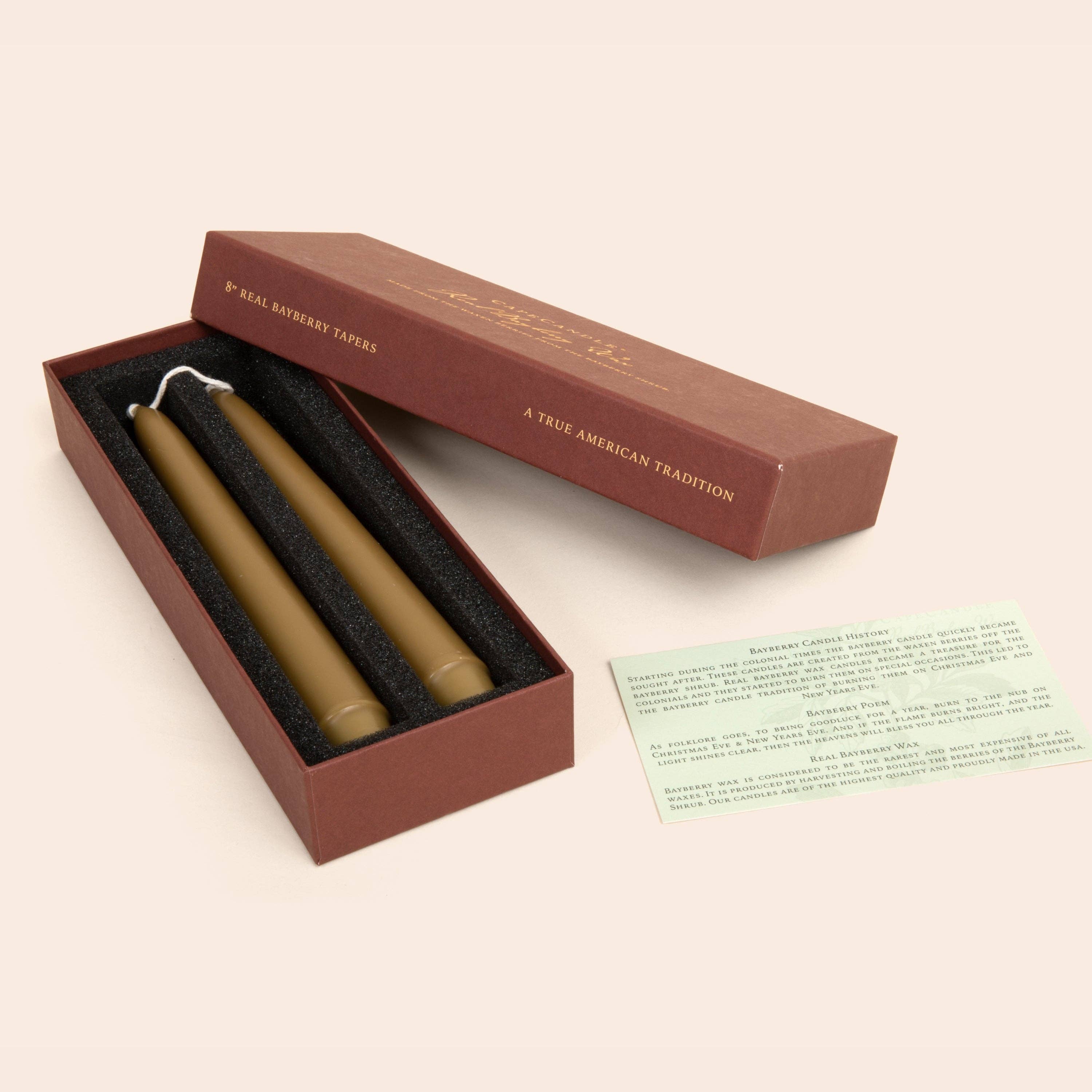 Cape Candle - Wholesale Tapered Candle/Candlestick - Real Bayberry Wax Tapers 8" (boxed pair)1