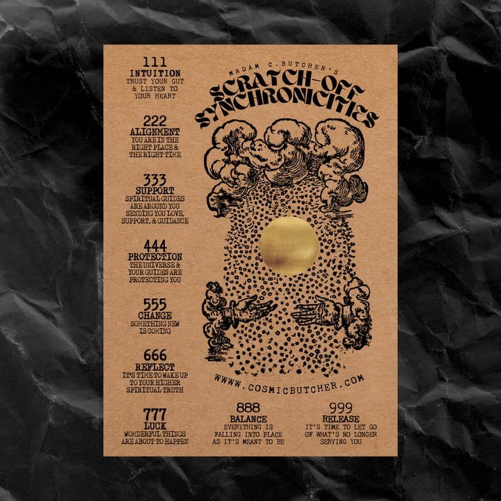 Cosmic Butcher – Engroshandel Tarotkort – "SYNKRONICITETER" Skrabelods Engelnummer Bekræftelseskort1