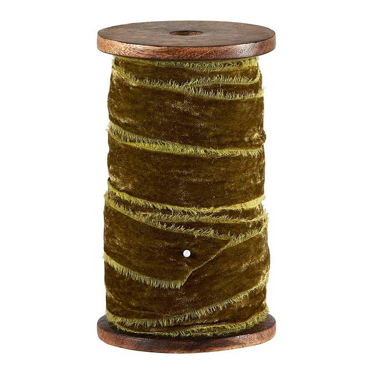 Angle - Wholesale Ribbon - Gift Wrapping - Frayed Velvet - Olive