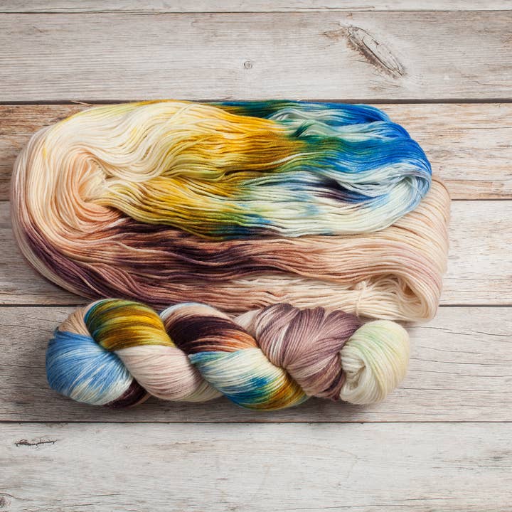 Hand Dyed Yarn in Colorway: Sandy Sea for wholesale by Lauritzen Dyed Fibers