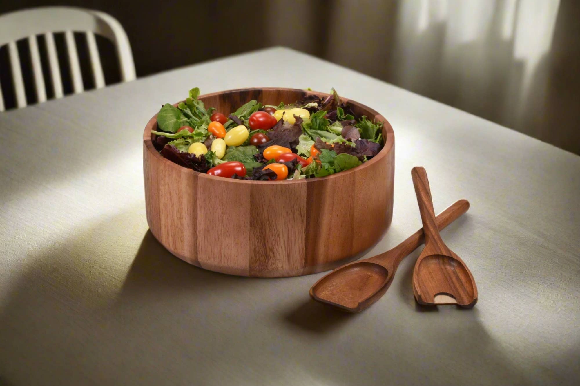 Kalmar Home - Wholesale Serve Bowl - Large Acacia Wood Serving/Salad Bowl with Utensils – 10" 2