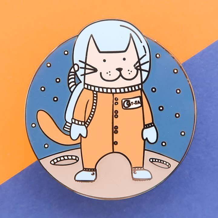 Space Cat hard enamel pin badge (35mm) for wholesale by Bird House Press