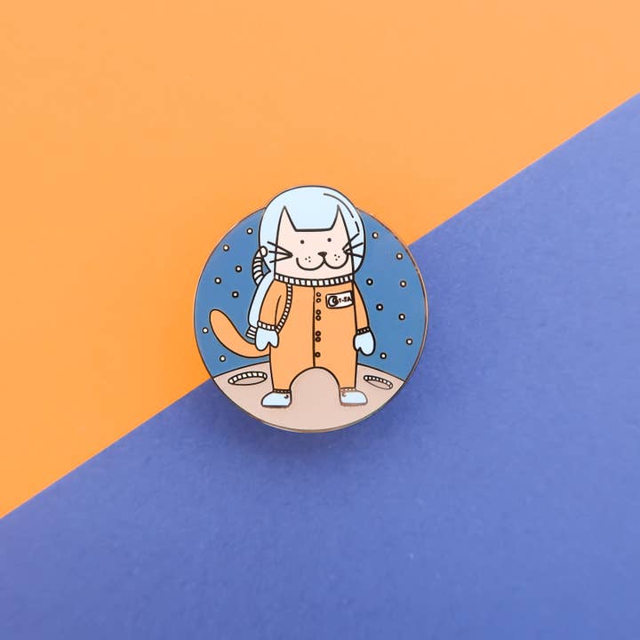 Space Cat hard enamel pin badge (35mm) for wholesale by Bird House Press