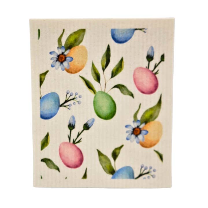 Driftless Studios - Wholesale Dishcloth - Easter Eggs & Flowers Swedish Dishcloth - Easter Decor0