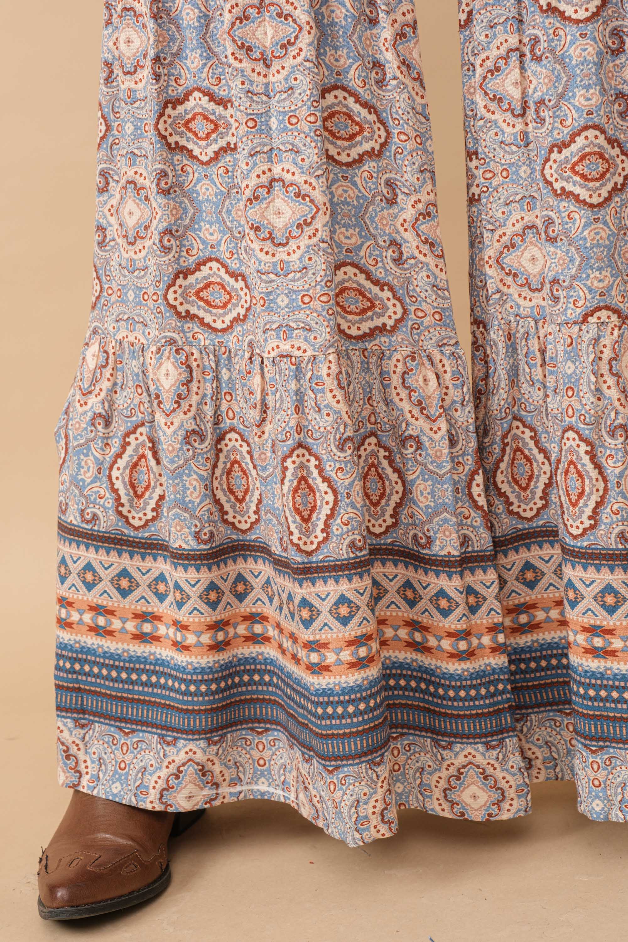 Blue B – Großhandel Hose – Damen – 34420P - Aztekische weite Hose mit gestuftem Geo-Blockmuster3